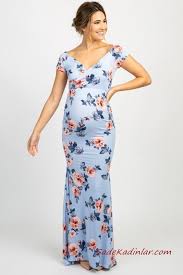 2019 Hamile Elbise Modelleri Mavi Uzun Kisa Kol V Yakali Cicek Desenli Moda Stilleri The Dress Elbise