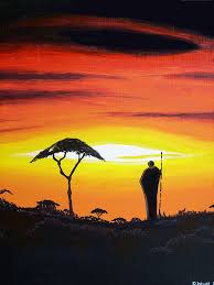 Dandelion print sunset painting red orange yellow dandelion painting dandelion art print silouhe dandelion painting, sunset canvas painting, sunset painting. African Sunset Painting By David Wright