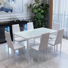 73 results for glass dining table 6 chairs. Rectangle Glass Dining Table And Faux Leather Chair White 6 Chairs Furniture Set Ebay