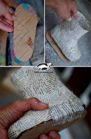 Maybe you would like to learn more about one of these? Child S Boot Pencil Holder Papier Mache Paper Mache Christmas Recycled Christmas Decorations Christmas Crafts Diy