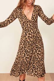 Brown Plunge Leopard Print Long Sleeve Women Midi Dress Choies Com Womens Midi Dresses Animal Print Dresses Fashion