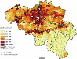 population density chart of belgium with the regional