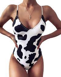 Womens One Piece Cow Print Pattern High Cut Bodysuit Swimsuit Bikini  Swimwear Rave Festival at Amazon Women's Clothing store