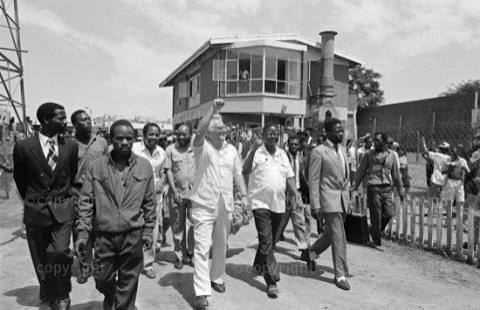 Hani Zuma Slovo at first SACP rally after unbanning | South African History Online