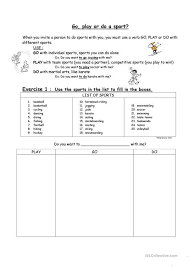 Go Play Or Do A Sport Writing Skills Sports English Vocab