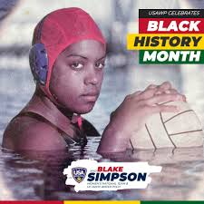 In continuation of our celebration of #BlackHistoryMonth, today we  recognize @womenswp_usa National Team Athlete, Blake Simpson. Simpson's  water polo career began when she was spotted swimming by the former UCLA  Club coach.
