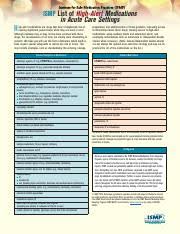 The list is lengthy and includes categories of medications that are used. Ismps List Of High Alert Medications Pdf Institute For Safe Medication Practices Ismps List Of High Alert Medications H Igh Alert Medications Are Course Hero