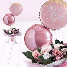 Some of our most popular presents include new baby flower and balloon bouquets. Welcome Baby Girl Balloons With Hand Tied Baby Clothes Bouquet Babyblooms