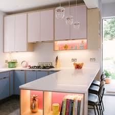 Modern pink and blue kitchen. Plywood Kitchens Bespoke Kitchen Solutions From Wood Wire