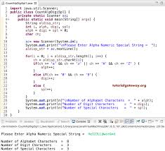 The numerical value of alphabetic character in pythagorean numerology is: Java Program To Count Alphabets Digits And Special Characters In A String