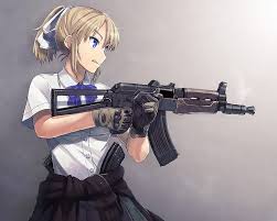 Gun is a weapon that discharges bullets using gunpowder and other forms of pressure at the pull of trigger. Hd Wallpaper Anime Anime Girls Blonde Blue Eyes Gloves Gun Weapon Wallpaper Flare