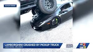 Lamborghini with driver still inside crushed by pickup truck in Lake Nona parking lot
