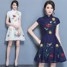 Fasbys Chinese Traditional Dress Fashion Design Improved Cheongsam Short Sleeve Mini Dress Casual Summer Vintage Mandarin Moda Vestidos Vestidos Vestido Lindo