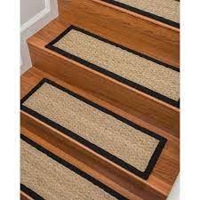 Natural Area Rugs 9 X 29 Half Panama Beige Seagrass Stair Treads With Black Border Set Of 13 Natural Stair Tread Carpet Stair Half Panama9x29 A