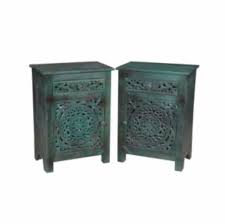Browse through hundreds of bedside tables & cabinets from traditional oak to contemporary white. Indian Bedside Table Set 2 Handcrafted Wood Teal 55x35x76cm Handmade In India Fine Asian Living