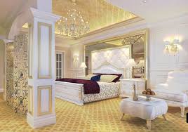 Luxury Master Bedroom Golden Ceiling And White Furniture Interior Luxurywhitefurniture Luxurious Bedrooms Luxury Bedroom Master Gold Bedroom Decor
