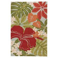 Handmade in india from a synthetic fiber in a flat weave for a durable rug that is stain, water, and fade resistant. Honolulu Hibiscus Indoor Outdoor Rug 4 X 6