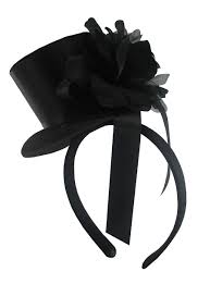 Details About Womens Mini Black Gothic Top Hat With Rose Ribbon Headband Fascinator Accessory