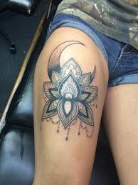 Mandela Style Moon And Lotus Flower My Tattoo Leg Tattoos Thigh Tattoo Tattoos For Women
