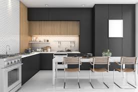 Mur en peinture gris claire qui attire. Cuisine Noire Et En Bois Les 40 Plus Belles Inspirations De Cuisines