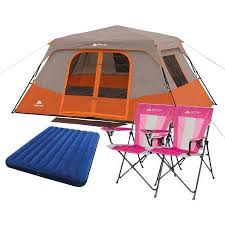 Ozark Trail 8 Person Instant Cabin Tent With Queen Airbed Led Rope Light And 2 Chairs Value Bundle Walmart Com Led Rope Lights Tent Cabin Tent