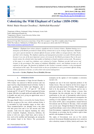 PDF) Colonizing the Wild Elephant of Cachar (1850-1950