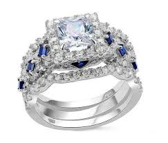 5c 3pc Wedding Ring Set Engagement Band Diamond Simulated Cz 925 Sterling Silver Platinum Ep Sterling Silver Wedding Rings Blue Engagement Ring Halo Wedding Rings Sets