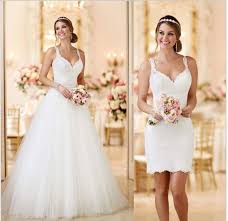 V Neck See Through Back 2 In 1 Wedding Dresses Detachable Removable Skirt Train Detachable Wedding Dress Convertible Wedding Dresses Wedding Dresses