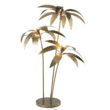 Staande Palmbomen Lamp Van Goudkleurig Metaal H 158 Cm