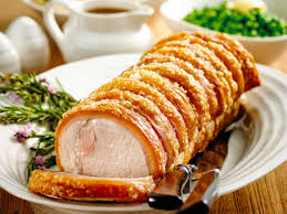 Roasted Pork Loin With Crackling Roast Vegetables Gravy And Apple Sauce Recipe Pork Roast Recipes Roast Pork Crackling Pork Roast