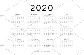 European Calendar For 2020 Year In 2020 Calendar Template Calendar Calendar Design