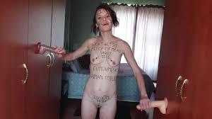 Horny babes with messy body writing degrade their bodies