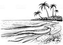 Amazing black and white spray painting. Ocean Or Sea Beach With Waves Sketch Black And White Vector Ocean Drawing Waves Sketch Palm Drawing