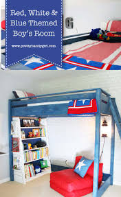 Colourful boys bedroom ~ this colourful boys room has been inspired by the sailing boat wallpaper, with red and blue accessories tying in with the design. Red White Blue Themed Boy S Room Reveal Pretty Handy Girl