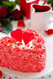 It is a european sponge cake, with a different texture than its american counterparts. Birthday Cake For Valentine S Day With Roses Stock Photo