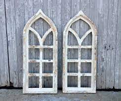 34 Cottage Wood Window Decorative Frame Arch Window Cathedral Window Wall Decor Hanging Chippy White Farmhouse French Country Arched Windows Wood Windows Frame Decor