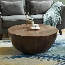 Round Drum Coffee Table With Storage Walnut Bowl Shaped Coffee Table In 2020 Round Drum Coffee Table Drum Coffee Table Round Wood Coffee Table