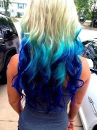 Dark Blue On The Outer Edges Light Blue Inner Edges On Wavy Blonde Hair Hair Styles Blue Hair Dyed Hair