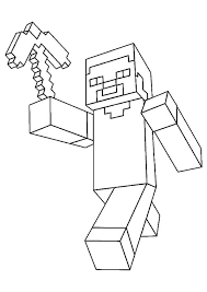 Minecraft character with pickaxe weapon. 40 Printable Minecraft Coloring Pages
