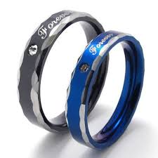 Matching Black And Blue Wedding Rings Konov Jewelry Lover S Mens Ladies Stainless Steel Promise Ring Couples Engagement Wedding Bands With Images Promise Rings For Couples Wedding Band Engraving Couple Rings
