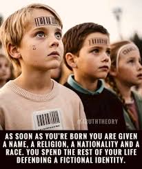 TIIIE mưal TRUTHTHEORY #ТПАФТВААНИЕ AS SOON AS YOU'RE BORN YOU ARE GIVEN A  NAME, A RELIGION, A NATIONALITY AND A RACE. YOU SPEND THE REST OF YOUR LIFE  DEFENDING A FICTIONAL IDENTITY.