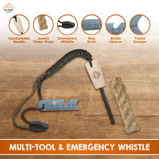 GLENN CAMP Ferro Rod Flint Fire Starter Kit: Lanyard Cord, Whistle, and  Tinder Wick