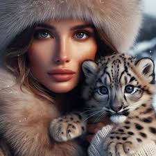 Snow Leopard with cub, Siberia