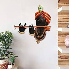 Ecraftindia Iron Lord Krishna Playing Flute Bansuri Wall Hanging Wall Sculpture Art Clay Wall Art Wall Art Plaques
