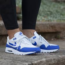 Nike Wmns Air Max 1 Ultra Essentials Pure Platinum Game Royal Black Nike Nike Air Max Air Max Sneakers