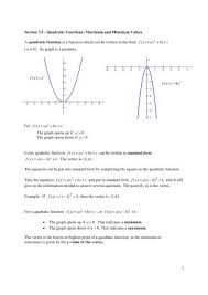 Find the maximum and minimum value of the function possible when x is varied for all real values possible. 1 Section 3 5 Quadratic Functions Maximum And Minimum Values