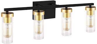 Get it as soon as sat, oct 10. Amazon Com Bdl Bathroom Vanity Light Fixtures 2020 New Black Gold 4 Lights Clear Glass Shade Modern Wall Bar Sconce Over Mirror Exclude Bulb Home Improvement