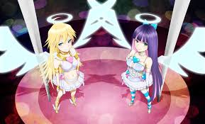 Bishoujo characters often cater to a male audience and evoke a sense of cuteness. Yellow And Purple Haired Female Anime Characters Anime Angel Stockings Anarchy Stocking Hd Wallpaper Wallpaper Flare
