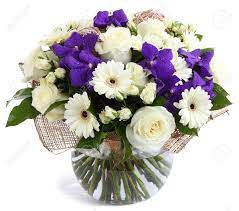 Maybe you would like to learn more about one of these? Flower Arrangement In Glass Transparent Vase White Roses Purple Stock Photo Picture And Royalty Free Image Image 21006281