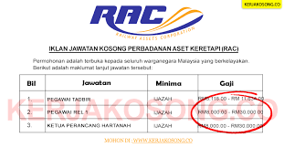 Sedang cari kerja kosong kerajaan atau jawatan kosong terkini kerajaan, spa & kerja kerajaan negeri? Jawatan Kosong Perbadanan Aset Keretapi Rac